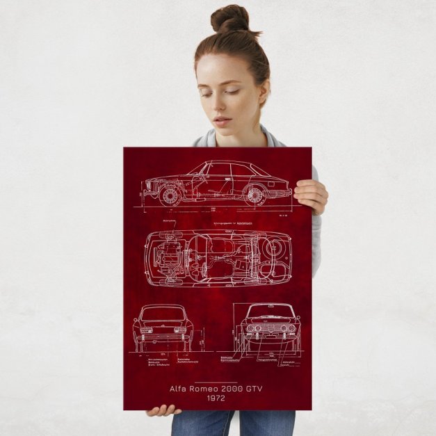 Plakat metalowy Alfa Romeo 2000 GTV Projekt Scarlet L