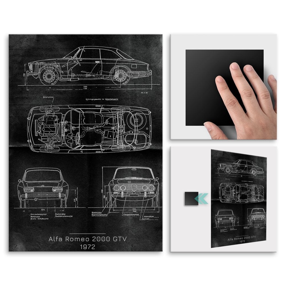 Plakat metalowy Alfa Romeo 2000 GTV Projekt Graphite L