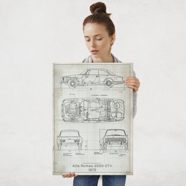 Plakat metalowy Alfa Romeo 2000 GTV Projekt Vintage L