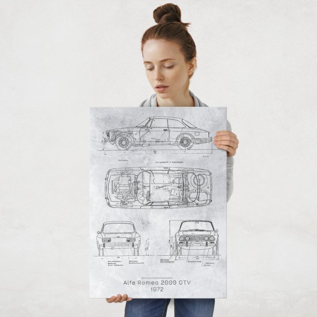 Plakat metalowy Alfa Romeo 2000 GTV Projekt Stone L