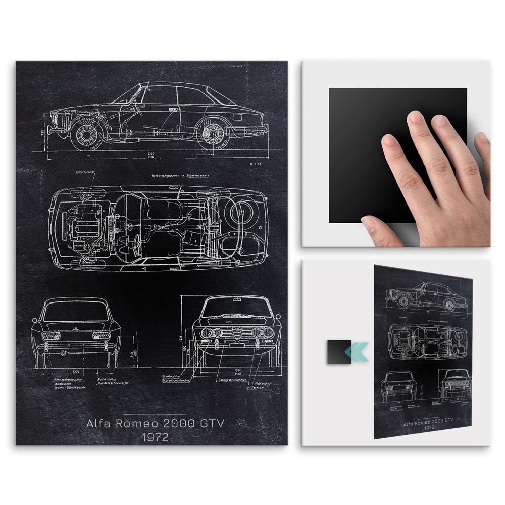 Plakat metalowy Alfa Romeo 2000 GTV Projekt Blackboard L