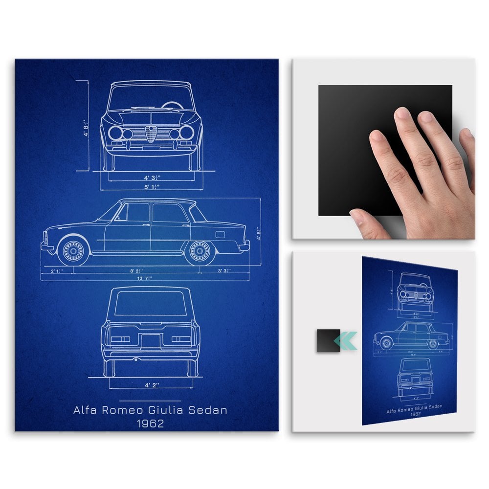 Plakat metalowy Alfa Romeo Giulia Projekt Blueprint L