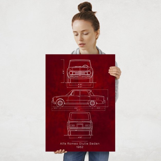 Plakat metalowy Alfa Romeo Giulia Projekt Scarlet L