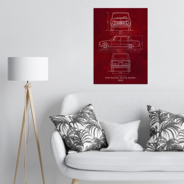 Plakat metalowy Alfa Romeo Giulia Projekt Scarlet L