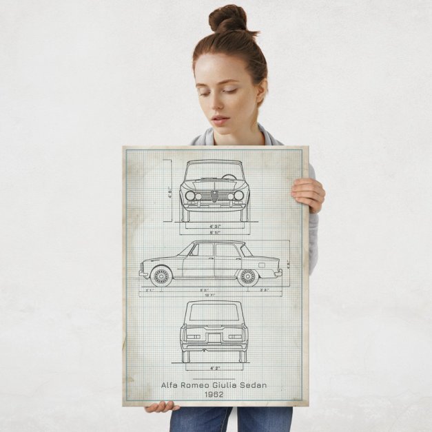 Plakat metalowy Alfa Romeo Giulia Projekt Vintage L