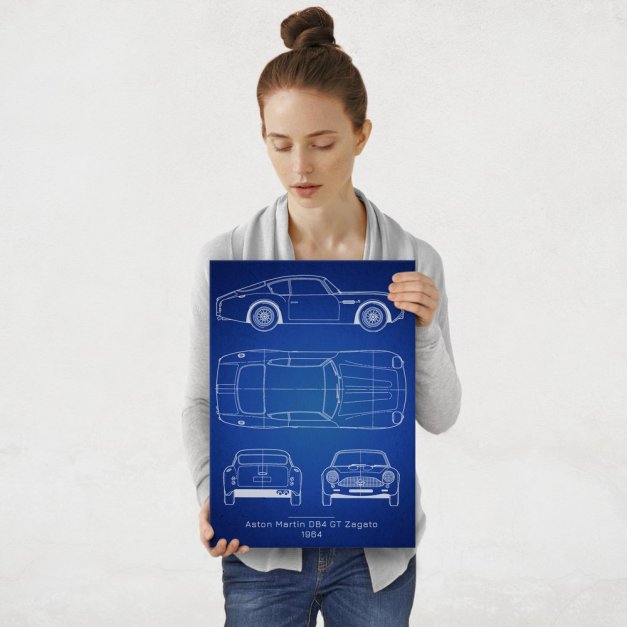 Plakat metalowy Aston Martin DB4 GT Projekt Blueprint M