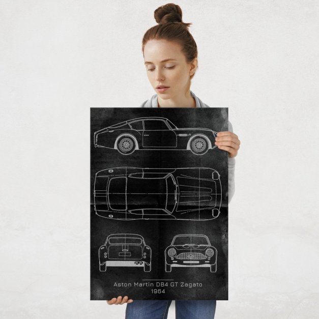 Plakat metalowy Aston Martin DB4 GT Projekt Graphite L