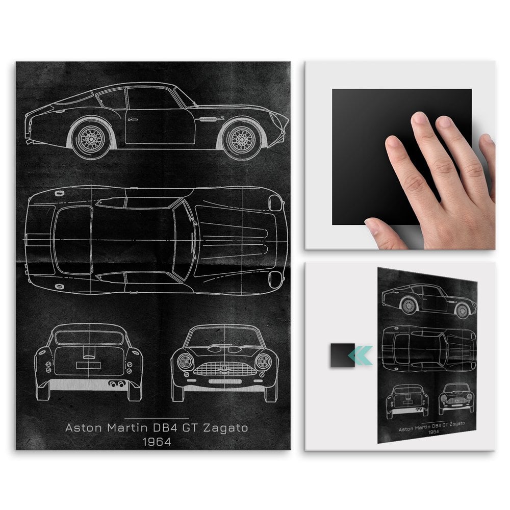 Plakat metalowy Aston Martin DB4 GT Projekt Graphite L