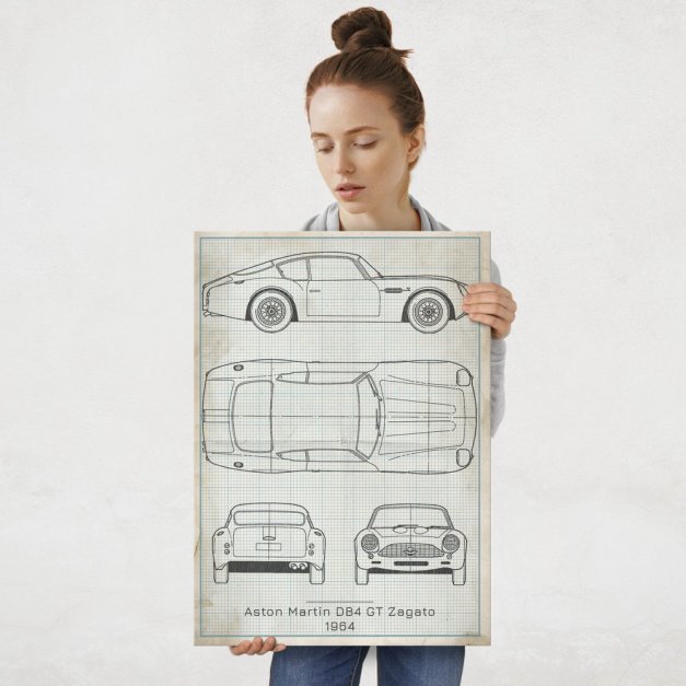 Plakat metalowy Aston Martin DB4 GT Projekt Vintage L