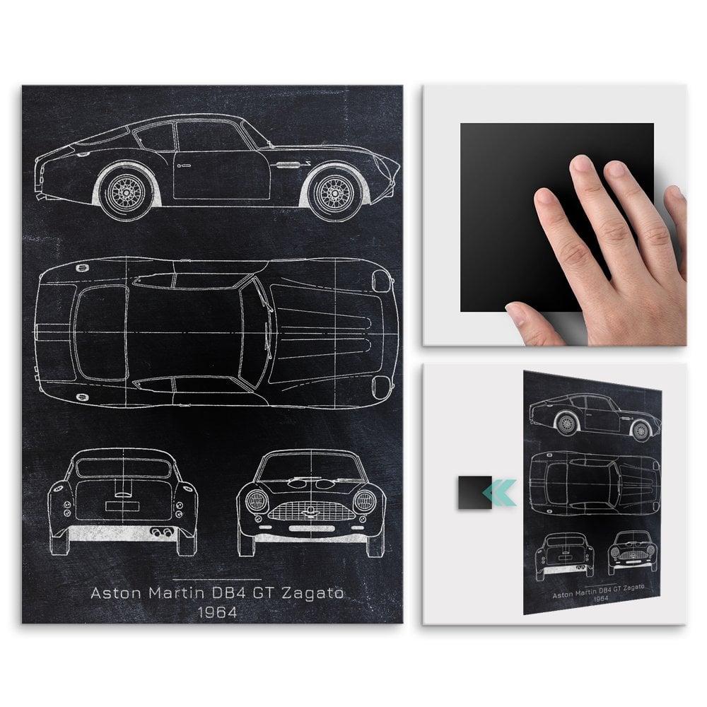 Plakat metalowy Aston Martin DB4 GT Projekt Blackboard L