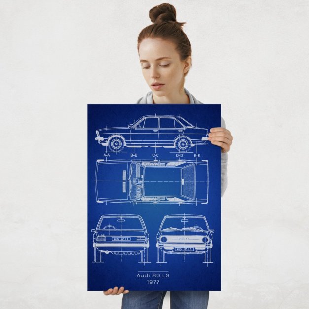 Plakat metalowy Audi 80 LS Projekt Blueprint L