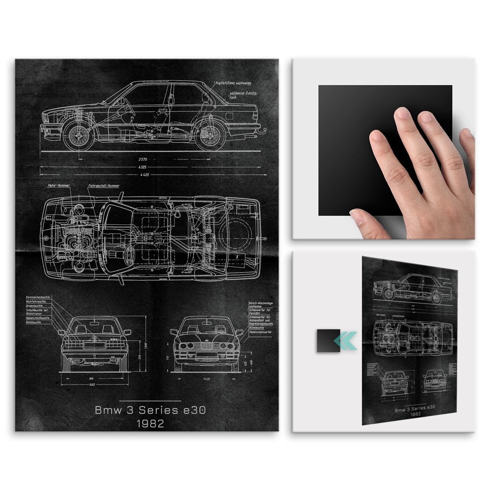 Plakat metalowy BMW E30 Projekt Graphite L