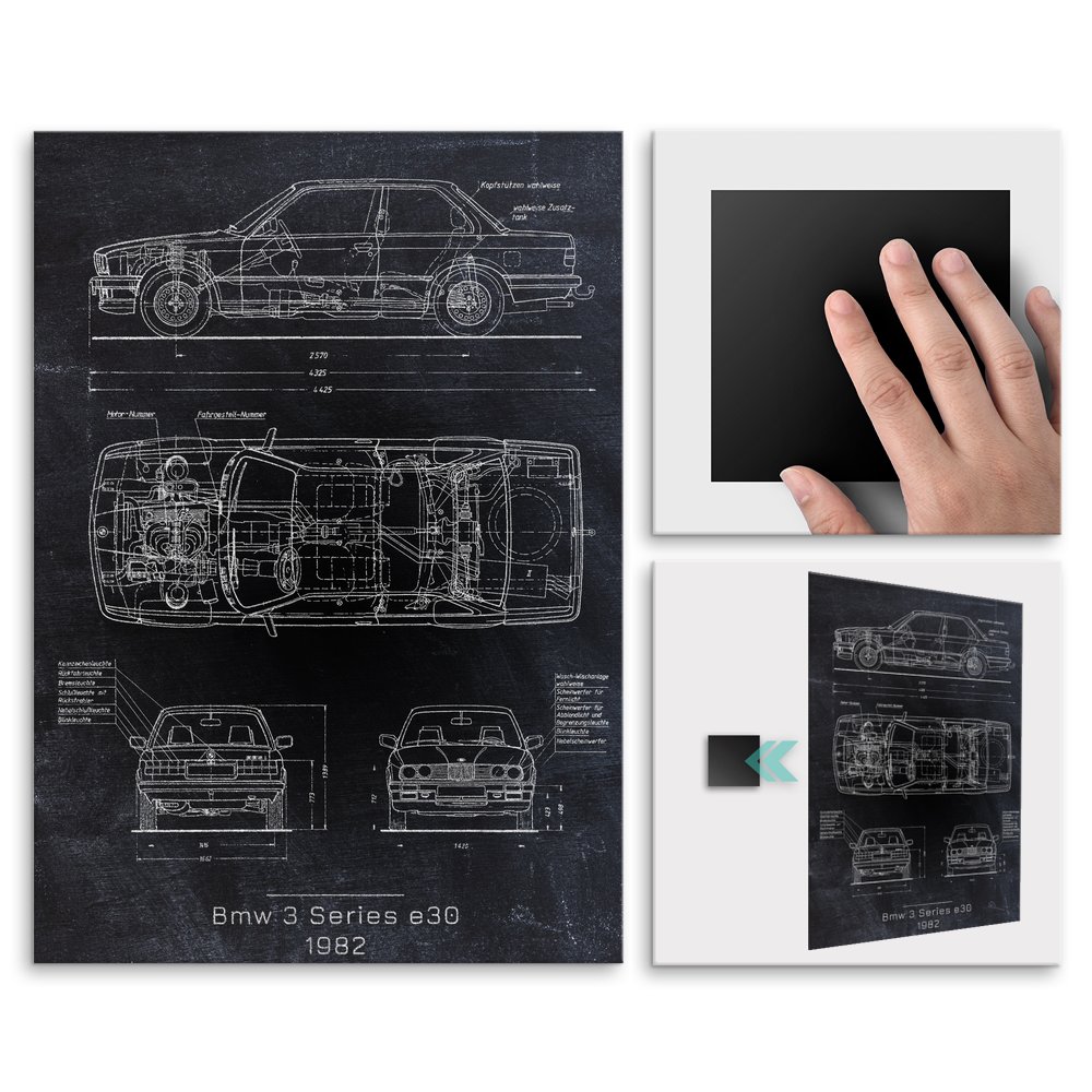 Plakat metalowy BMW E30 Projekt Blackboard M