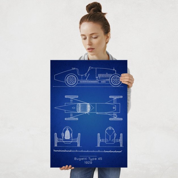 Plakat metalowy Bugatti Type 45 Projekt Blueprint L
