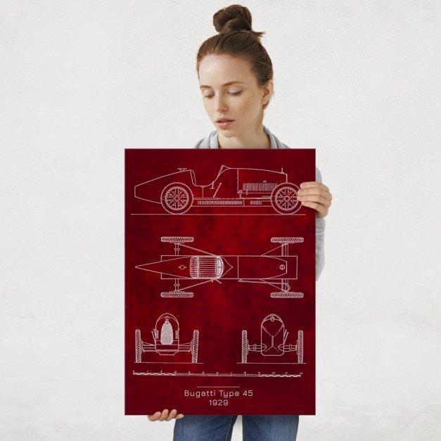Plakat metalowy Bugatti Type 45 Projekt Scarlet L