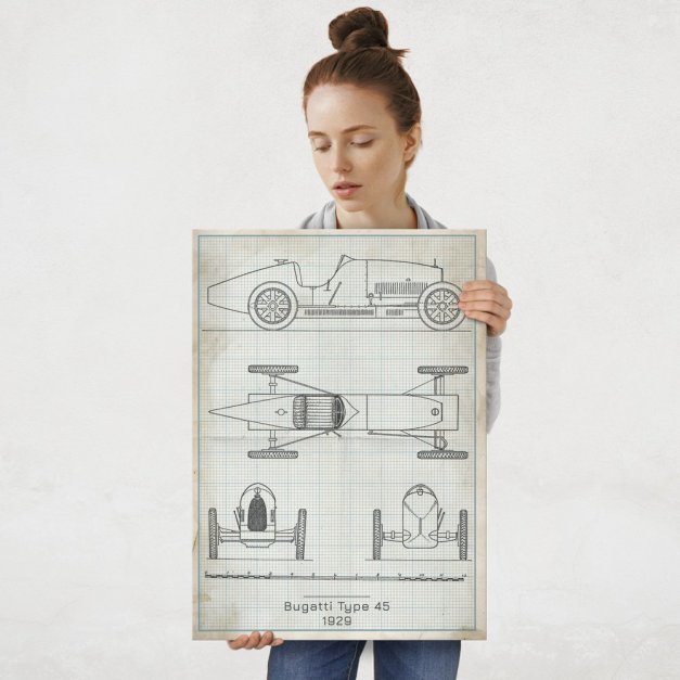 Plakat metalowy Bugatti Type 45 Projekt Vintage L