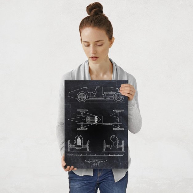 Plakat metalowy Bugatti Type 45 Projekt Blackboard M