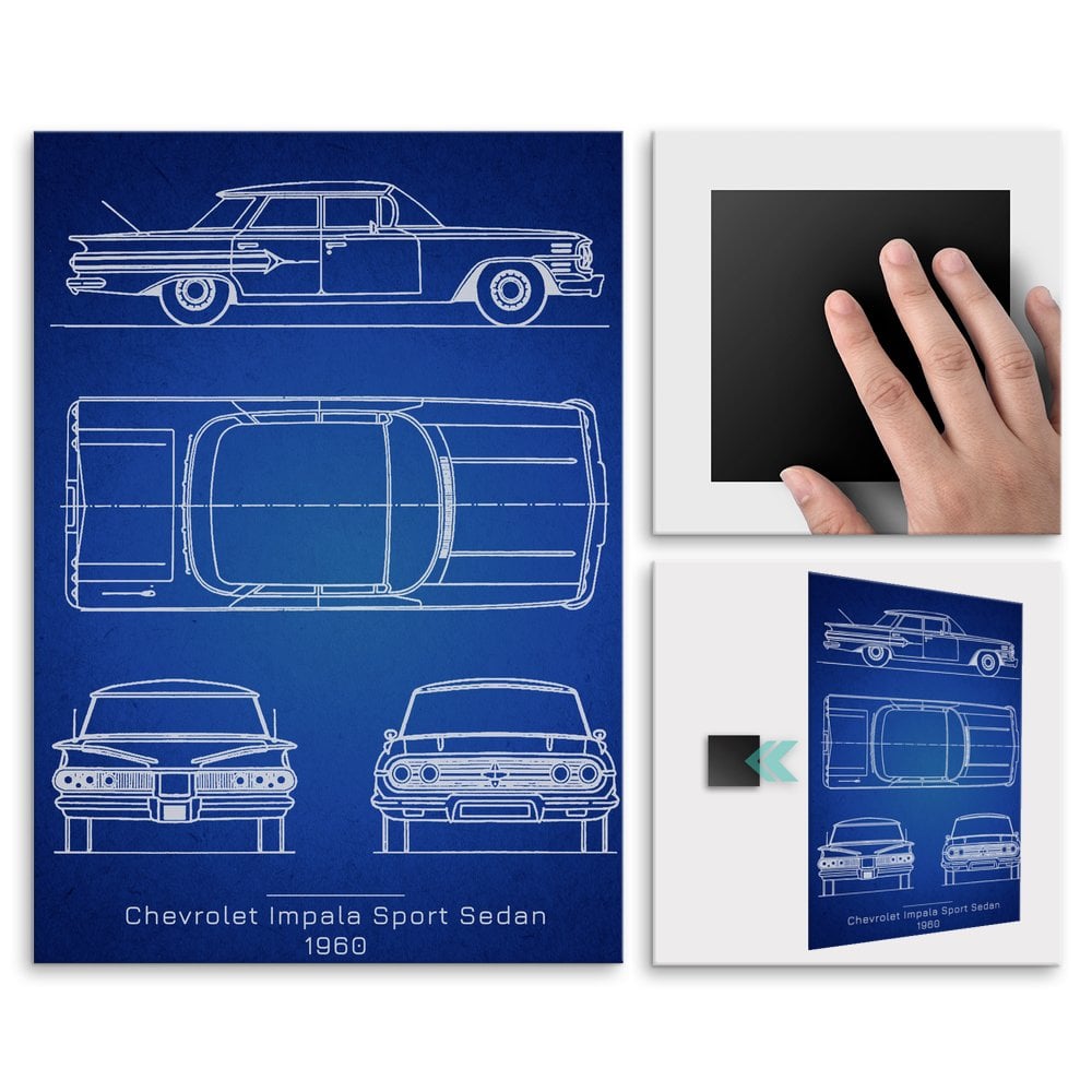 Plakat metalowy Chevrolet Impala Sport Projekt Blueprint L