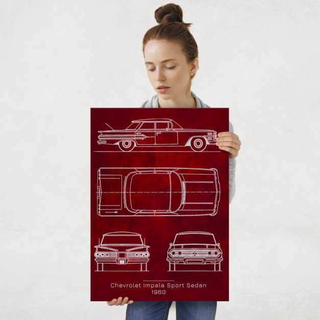 Plakat metalowy Chevrolet Impala Sport Projekt Scarlet L