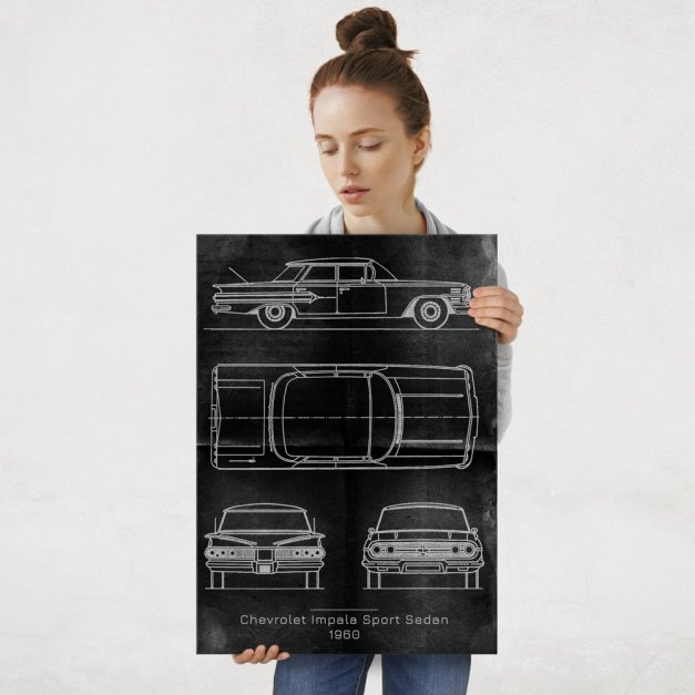 Plakat metalowy Chevrolet Impala Sport Projekt Graphite L