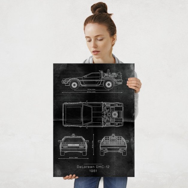 Plakat metalowy DeLorean DMC Projekt Graphite L