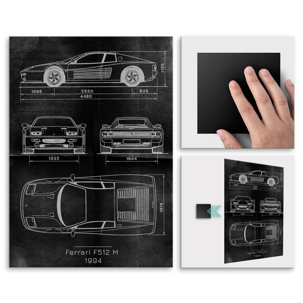 Plakat metalowy Ferrari F512 M Projekt Graphite L