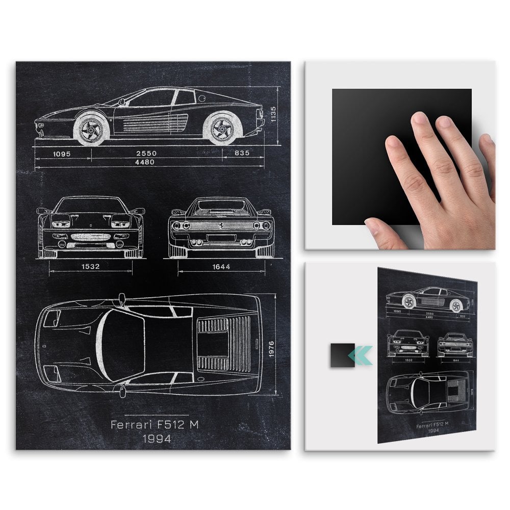 Plakat metalowy Ferrari F512 M Projekt Blackboard L