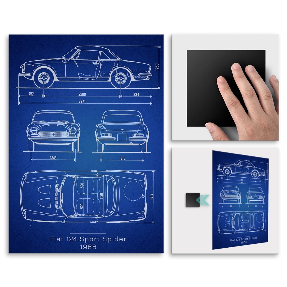 Plakat metalowy Fiat 124 Sport Spider Projekt Blueprint L