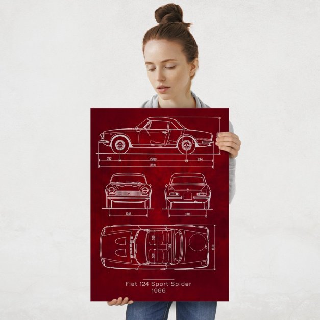 Plakat metalowy Fiat 124 Sport Spider Projekt Scarlet L