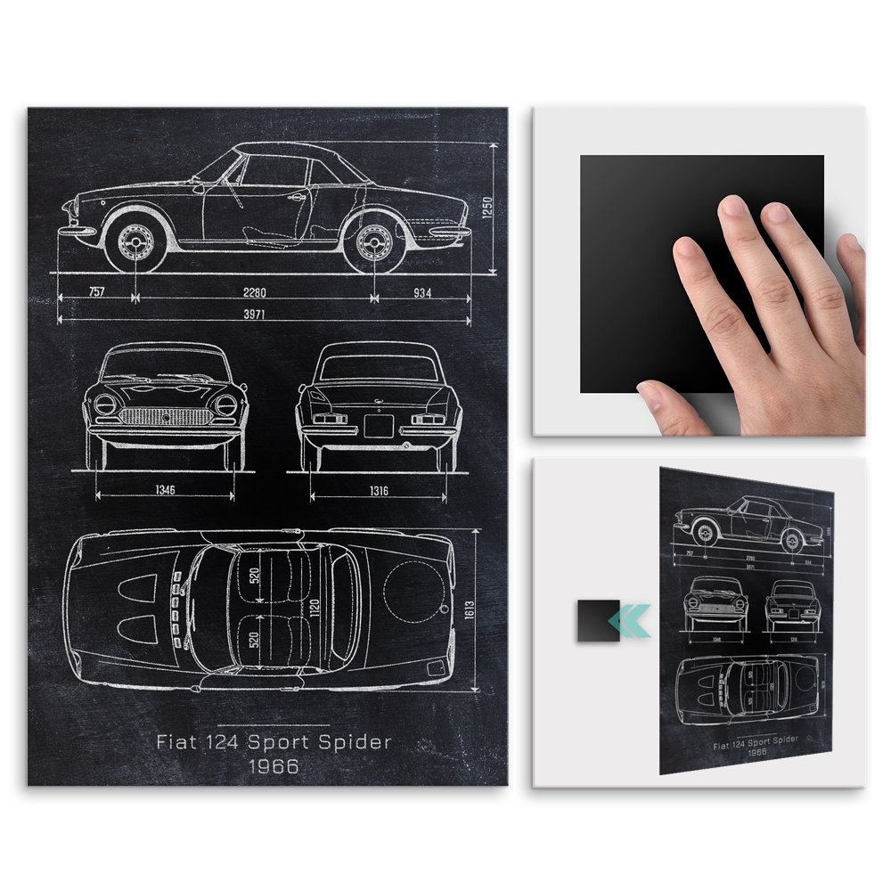 Plakat metalowy Fiat 124 Sport Spider Projekt Blackboard M