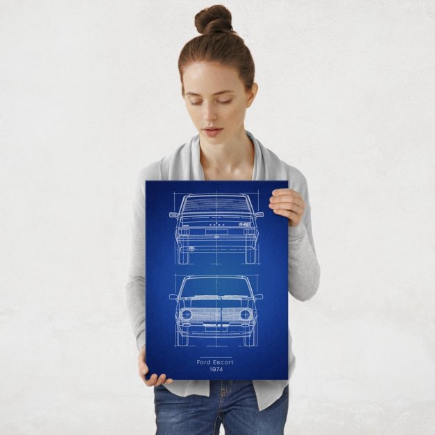 Plakat metalowy Ford Escort Projekt Blueprint M