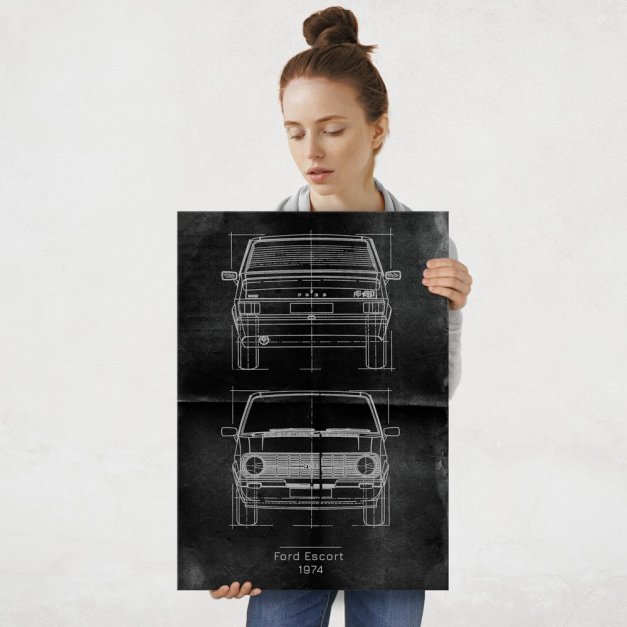 Plakat metalowy Ford Escort Projekt Graphite L