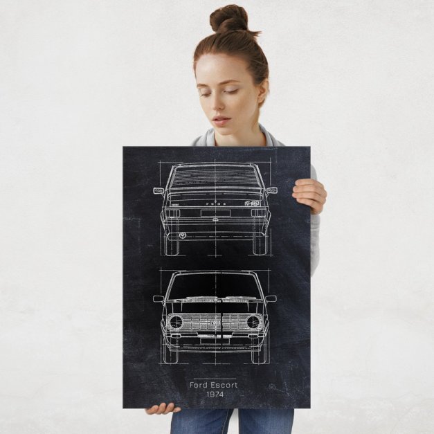 Plakat metalowy Ford Escort Projekt Blackboard L