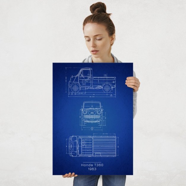 Plakat metalowy Honda T360 Projekt Blueprint L