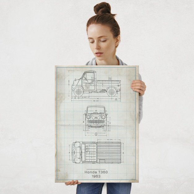 Plakat metalowy Honda T360 Projekt Vintage L