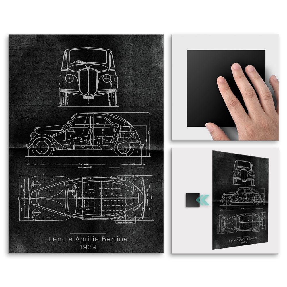 Plakat metalowy Lancia Aprilia Berlina Projekt Graphite M