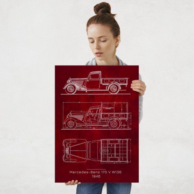 Plakat metalowy Mercedes-Benz 170 V W136 Projekt Scarlet L