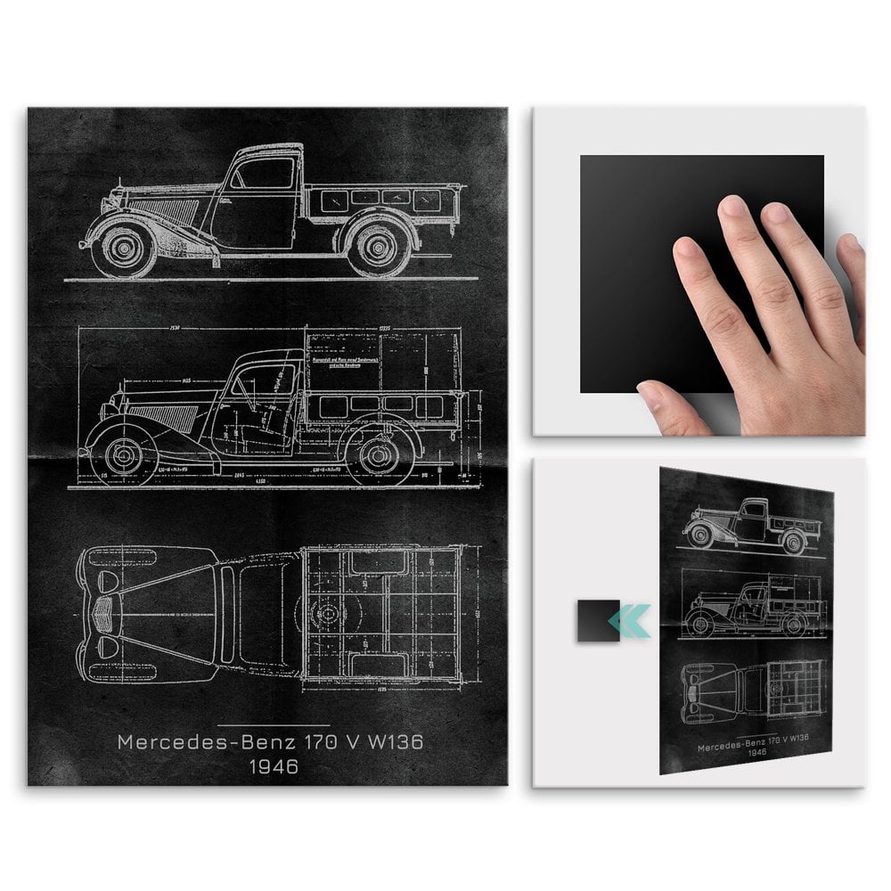Plakat metalowy Mercedes-Benz 170 V W136 Projekt Graphite L
