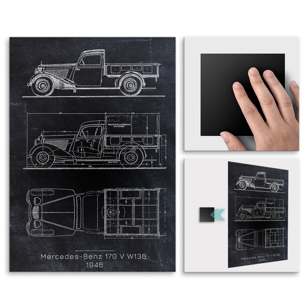 Plakat metalowy Mercedes-Benz 170 V W136 Projekt Blackboard M