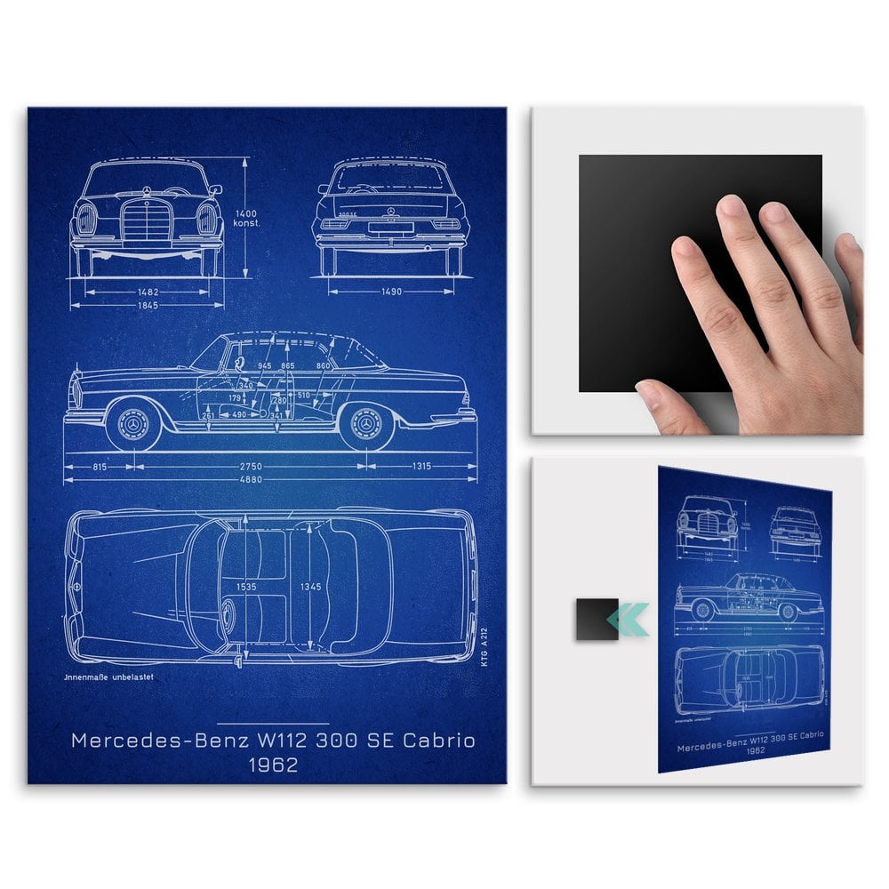 Plakat metalowy Mercedes-Benz 300 SE Cabrio Projekt Blueprint L