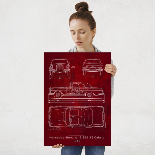 Plakat metalowy Mercedes-Benz 300 SE Cabrio Projekt Scarlet L
