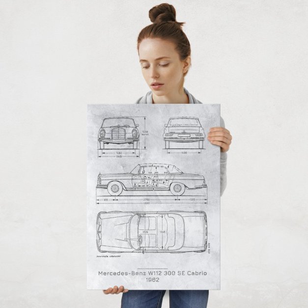 Plakat metalowy Mercedes-Benz 300 SE Cabrio Projekt Stone L