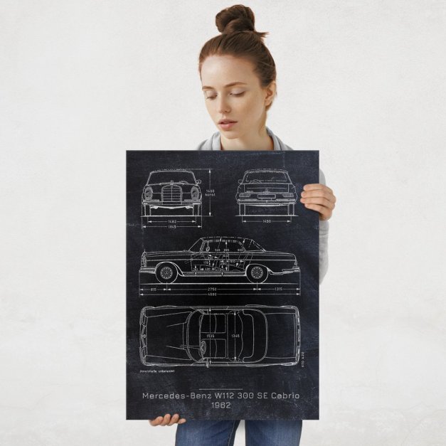 Plakat metalowy Mercedes-Benz 300 SE Cabrio Projekt Blackboard L