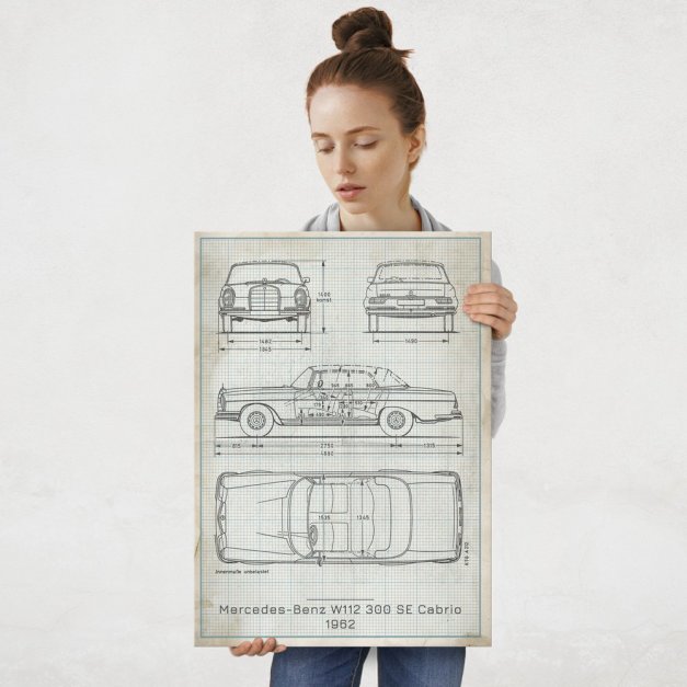 Plakat metalowy Mercedes-Benz 300 SE Cabrio Projekt Vintage L