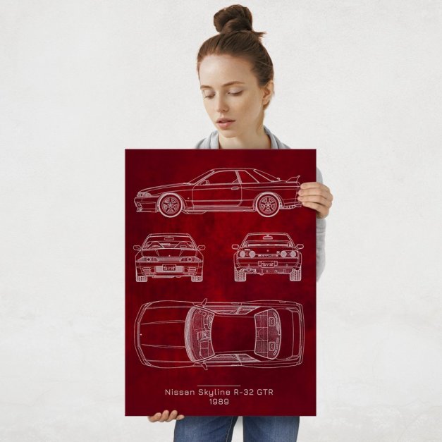 Plakat metalowy Nissan Skyline R-32 GTR Projekt Scarlet L