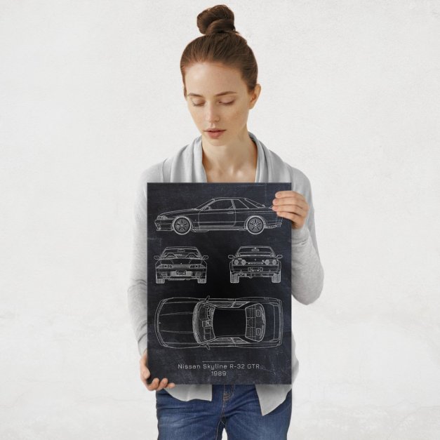 Plakat metalowy Nissan Skyline R-32 GTR Projekt Blackboard M