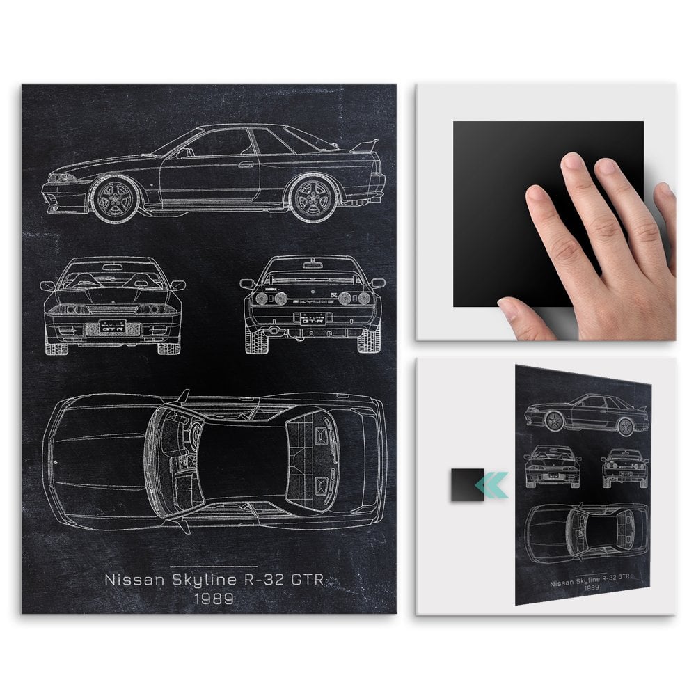 Plakat metalowy Nissan Skyline R-32 GTR Projekt Blackboard L