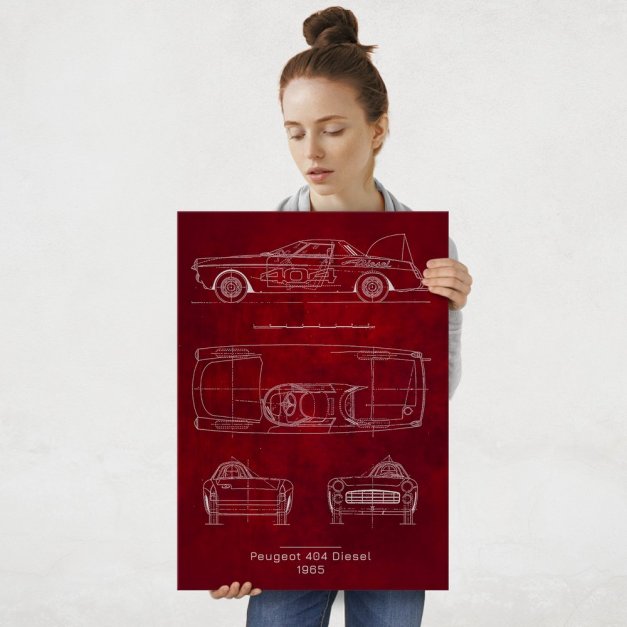 Plakat metalowy Peugeot 404 Diesel Projekt Scarlet L