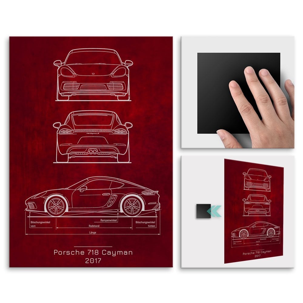 Plakat metalowy Porsche 718 Cayman Projekt Scarlet L