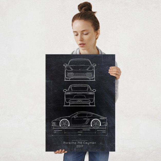 Plakat metalowy Porsche 718 Cayman Projekt Blackboard L